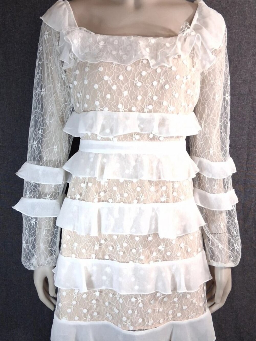 Forever 21 Lace Mini Dress Size Small White Tan Ruffle Easter Dress